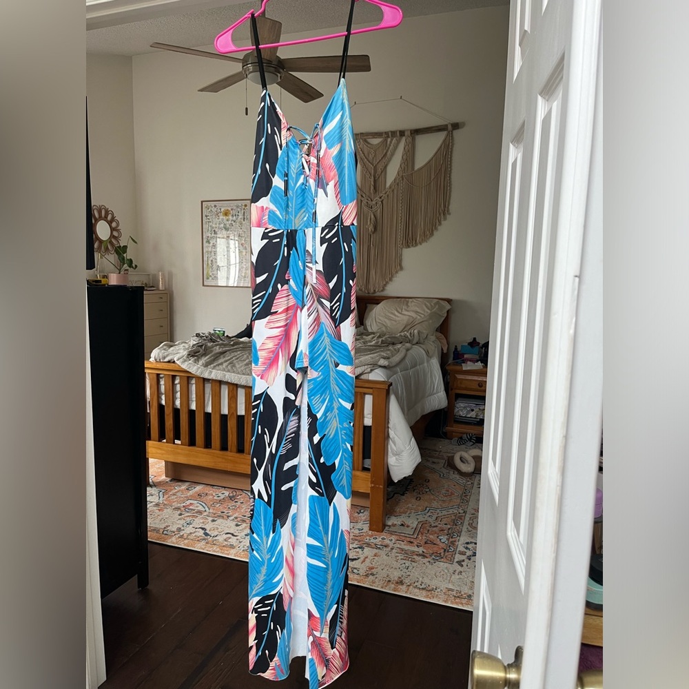 Tropical romper dress with maxi skirt, size S